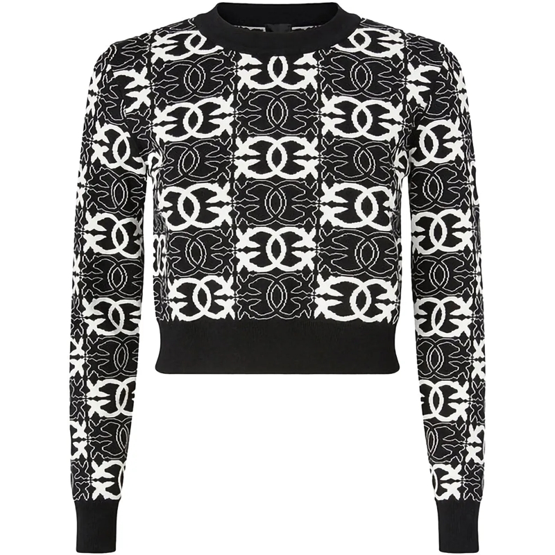 Pinko Sweat-shirt Love Birds Monogram Knit Top With Contrast Design Black