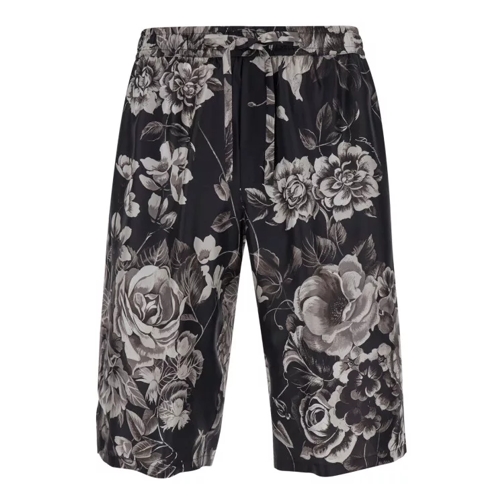 Dolce&Gabbana Black And White Bermuda Short With Flower Print In Black 