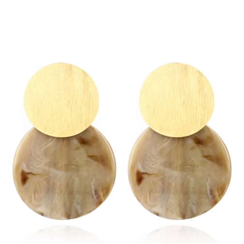 LOTT.gioielli Earring Resin Curved Round Medium Beige Horne Look and Gold Ohrhänger