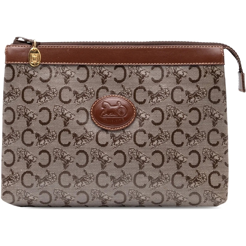 Celine Clutch C Carriage Coated Canvas Clutch braun