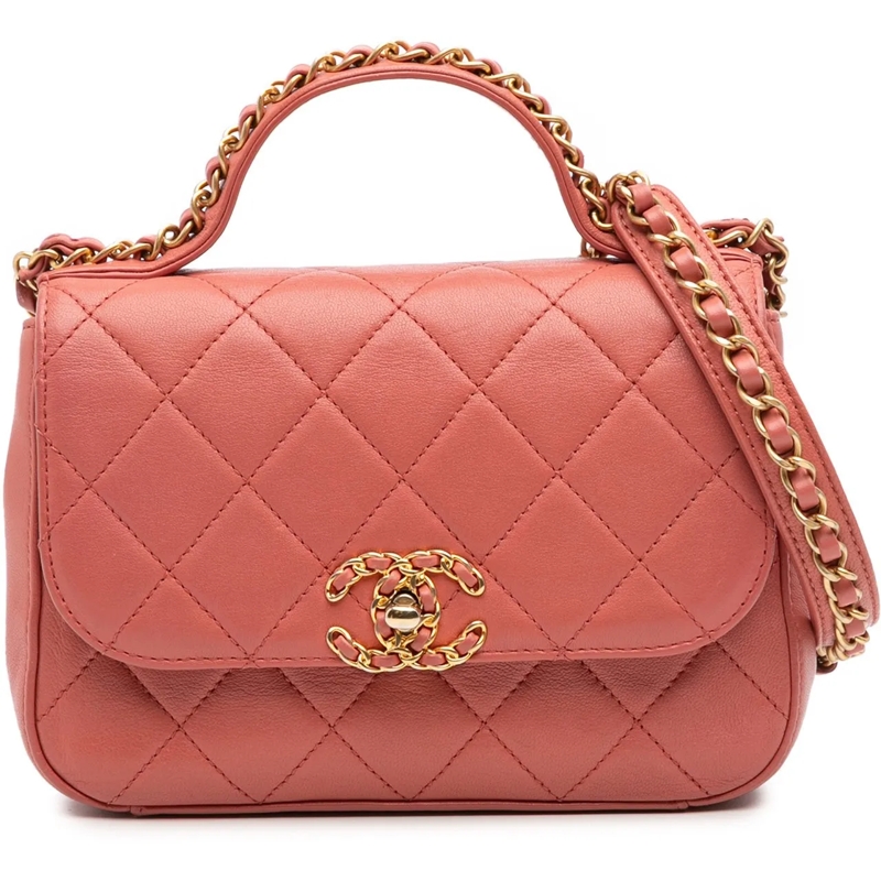 Chanel Sac à bandoulière Quilted Lambskin Chain Infinity Top Handle Bag rose