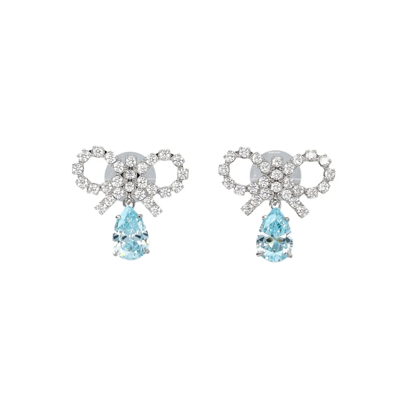 Self Portrait Boucles d'oreilles à tige Micro Bow Droplet Earrings Silver