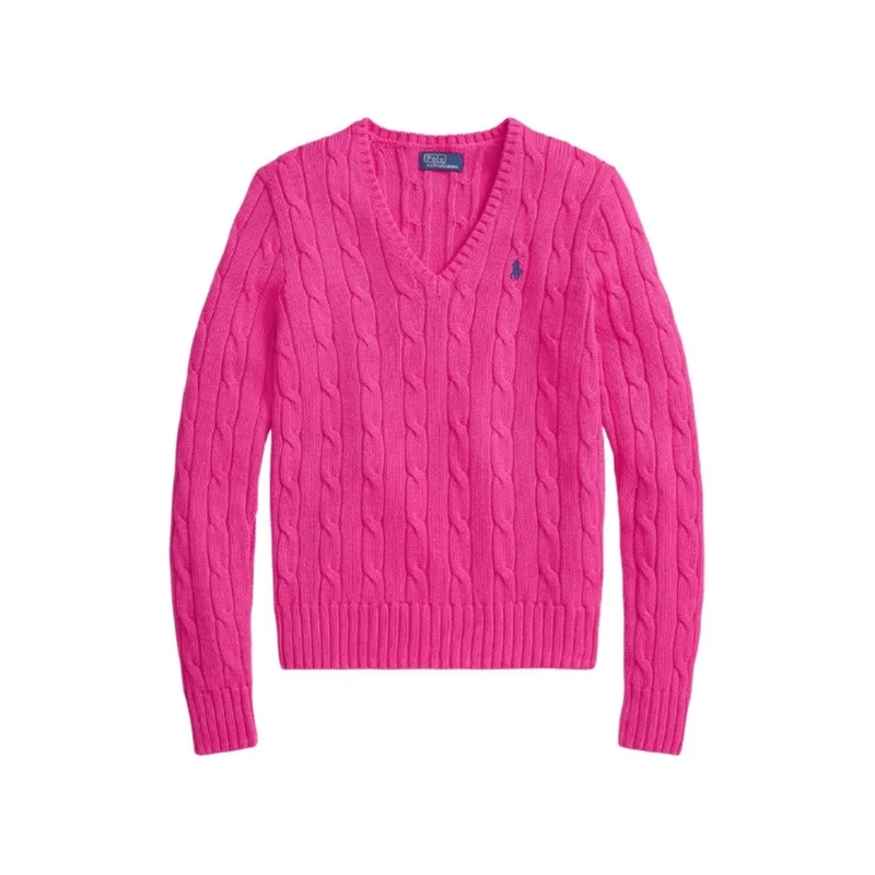 Polo Ralph Lauren  V-Neck Cable-Knit Sweatshirt Pink