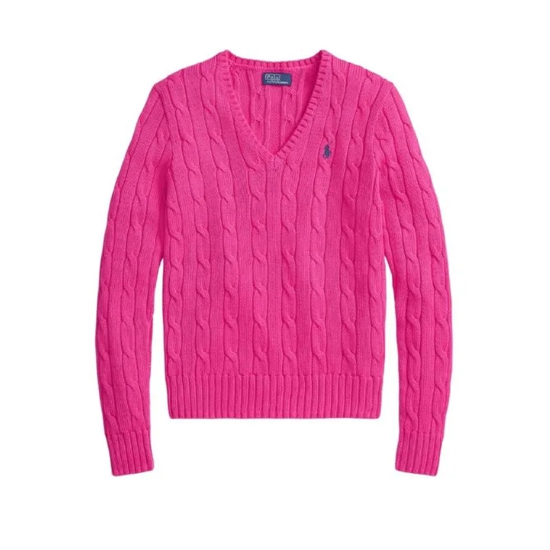 Polo Ralph Lauren Pullover V-Neck Cable-Knit Sweatshirt Pink