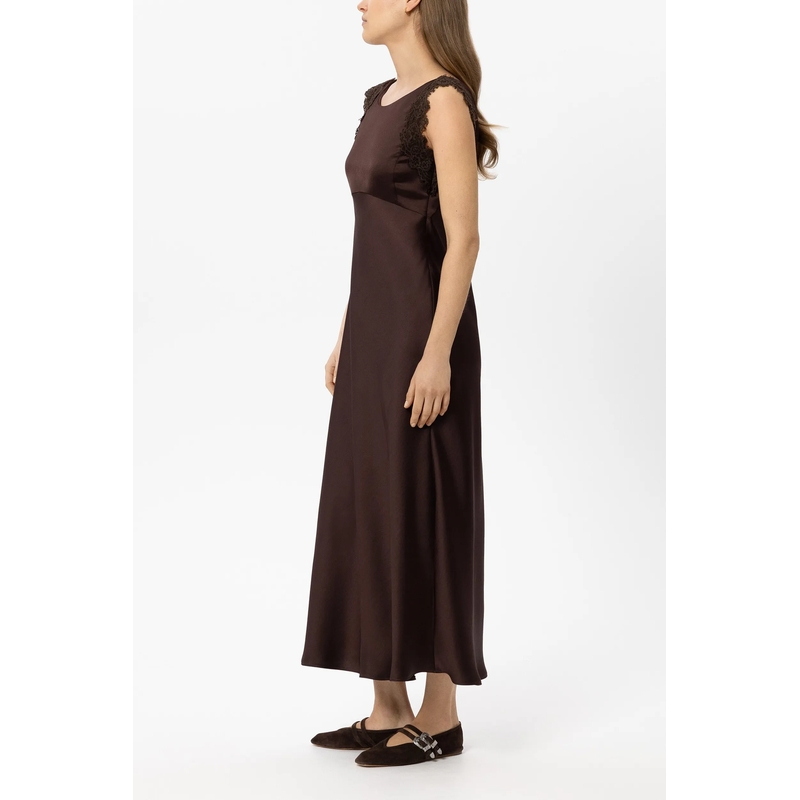 Luisa Cerano Midi-jurk Satin-Kleid mit Spitzendetail marone(Image 3)