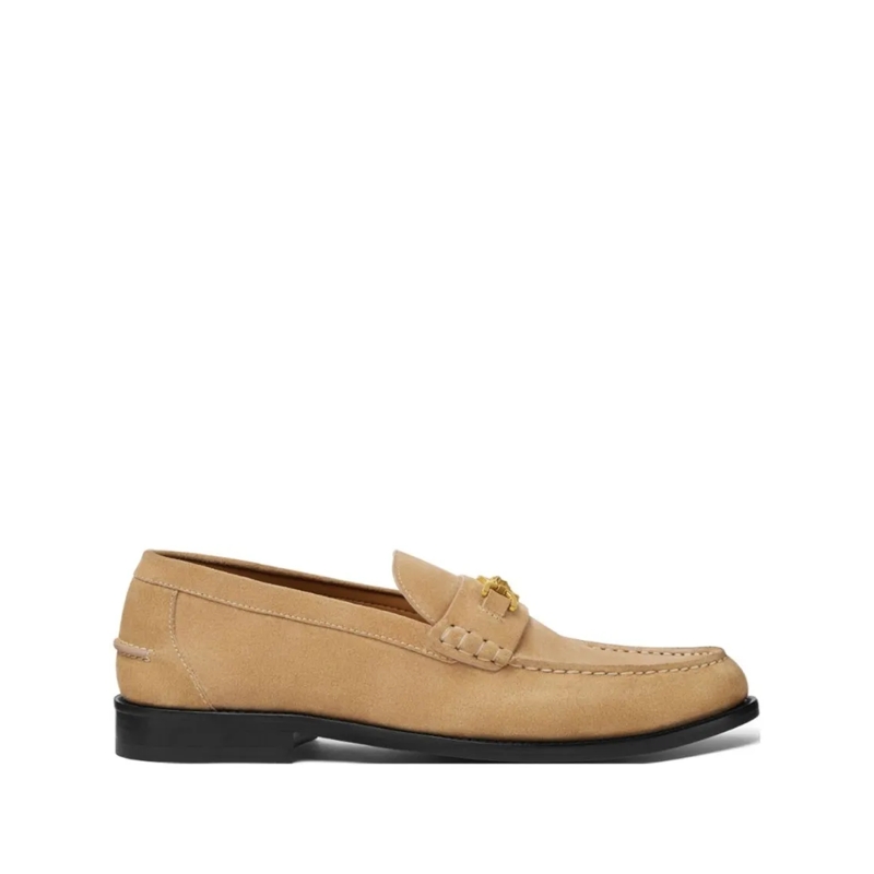Versace Mocassin Sand Brown Calf Suede Flat Shoes Brown
