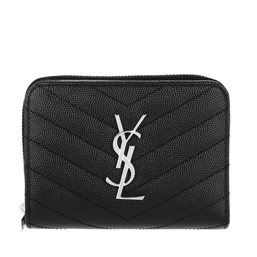 Saint Laurent Monogram Compact Zip Around Wallet Leather Black Portemonnaie mit Zip-Around-Reißverschluss