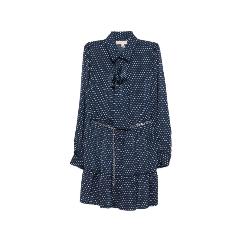 MICHAEL Michael Kors Minikleid Navy Blue Polka Dot Mini Dress With Ruffled Hem Black