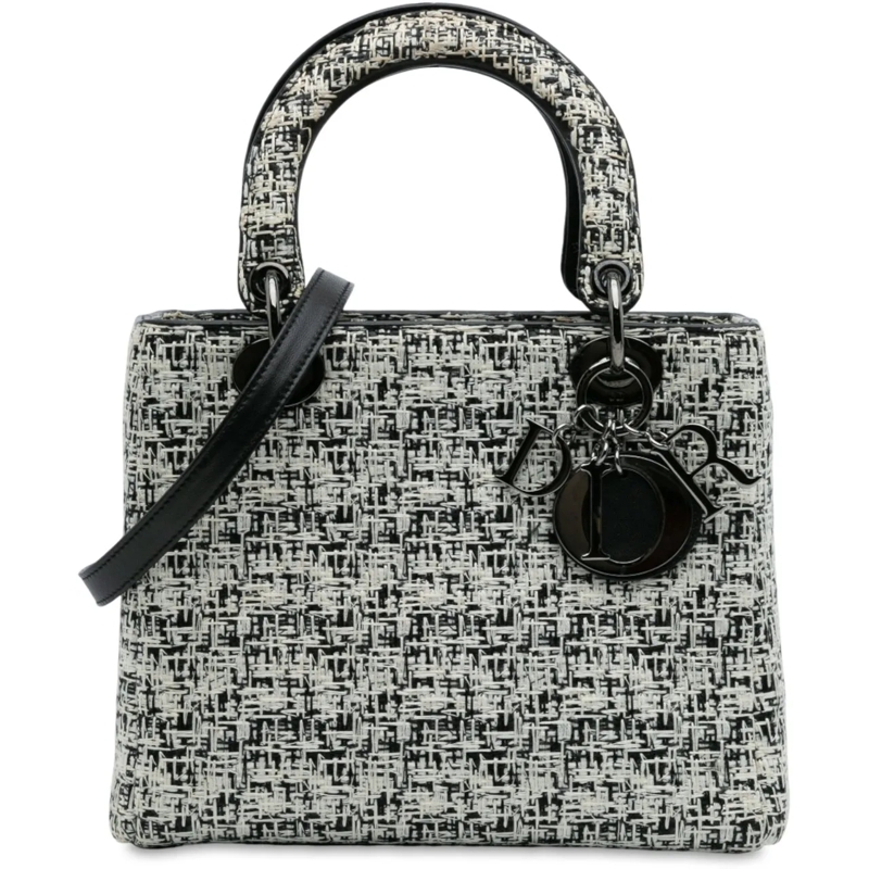Christian Dior Schultertasche Medium Tweed Lady Dior weiß