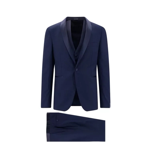 Tagliatore Virgin Wool Tuxedo With Vest Blue Combinazioni di abiti