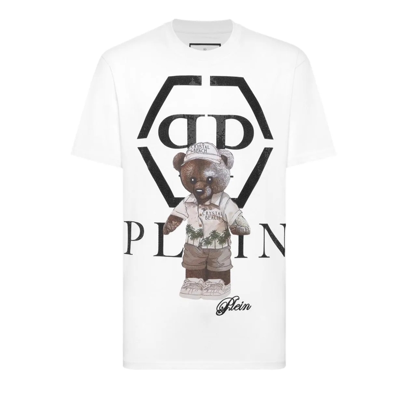 Philipp Plein T-Shirt T-Shirt Rundhalsausschnitt Ls Teddy Mit Schmuckste weiss