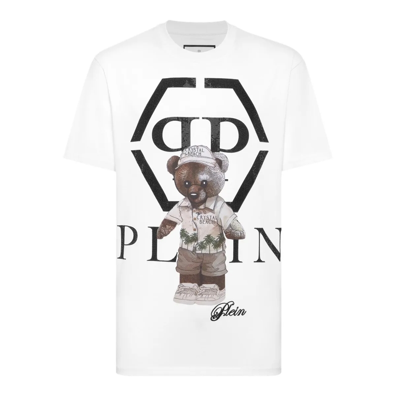 Philipp Plein T-Shirt T-Shirt Rundhalsausschnitt Ls Teddy Mit Schmuckste weiss