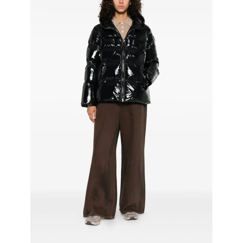 Pinko  Glossy Puffy Coat With Hood And Relaxed Fit Black(Image 2)