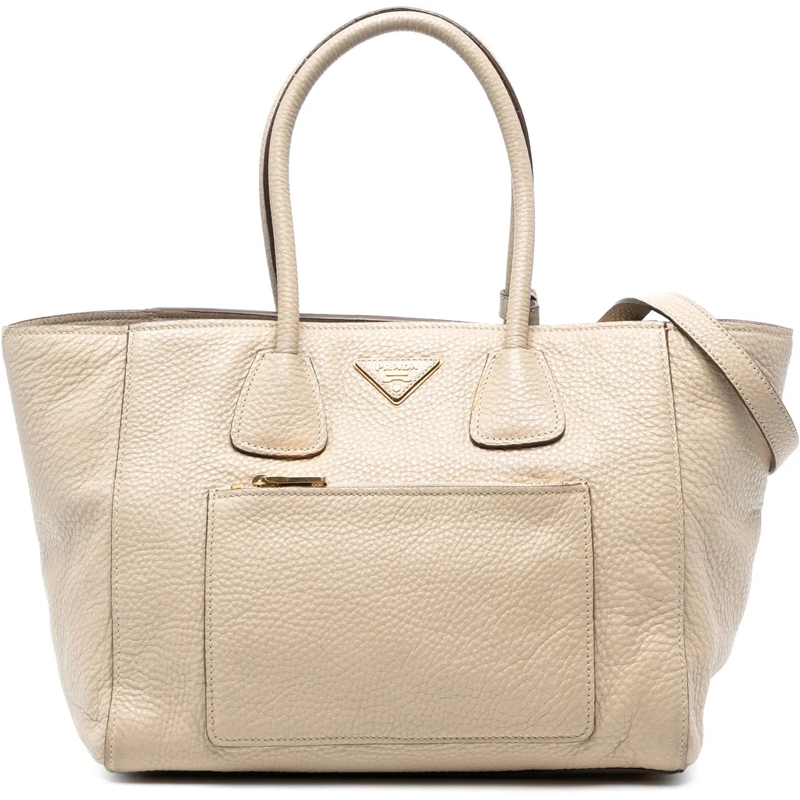 Prada Sac à bandoulière Vitello Daino Front Pocket Open Convertible Tote braun