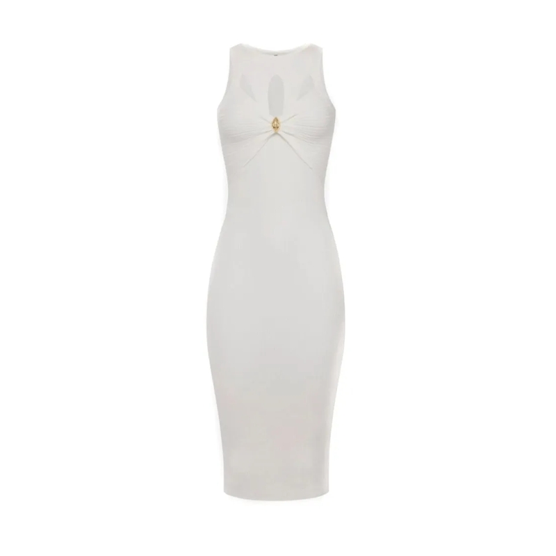 Elisabetta Franchi Robe midi Fitted Midi Dress With Cut-Out Details White