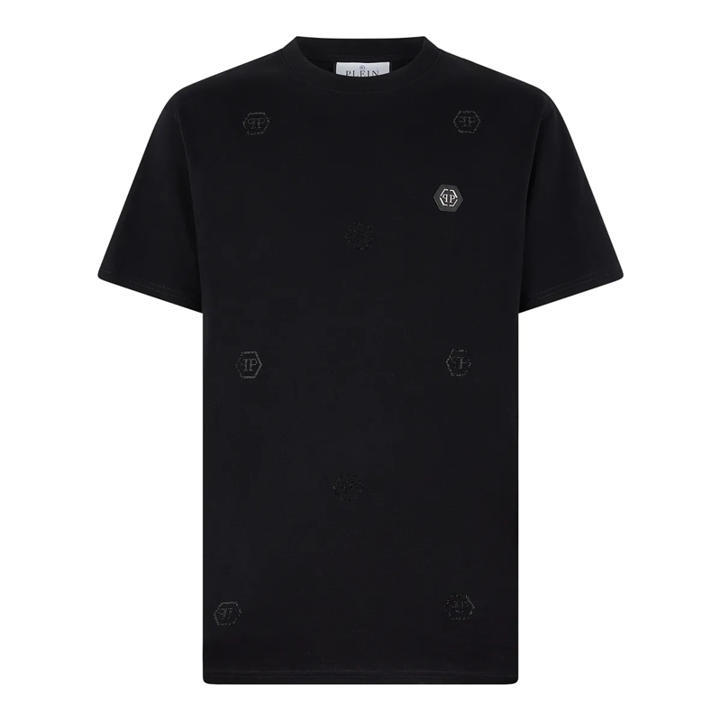 Philipp Plein T-Shirt Round Neck T-Shirt Monogram Stones Monogram schwarz