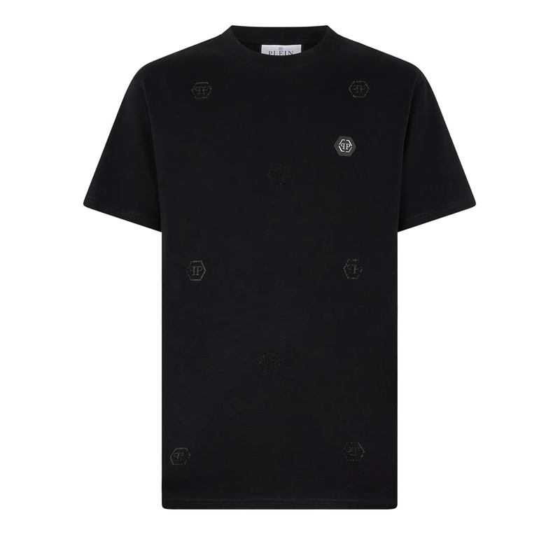 Philipp Plein T-Shirt Round Neck T-Shirt Monogram Stones Monogram schwarz