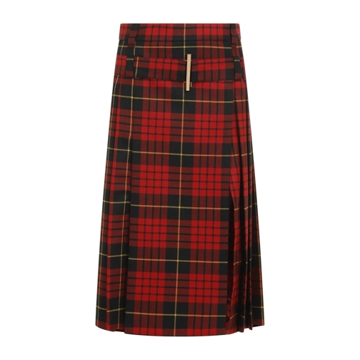 Alexander McQueen Tartan Wool Skirt Red Midi-kjolar