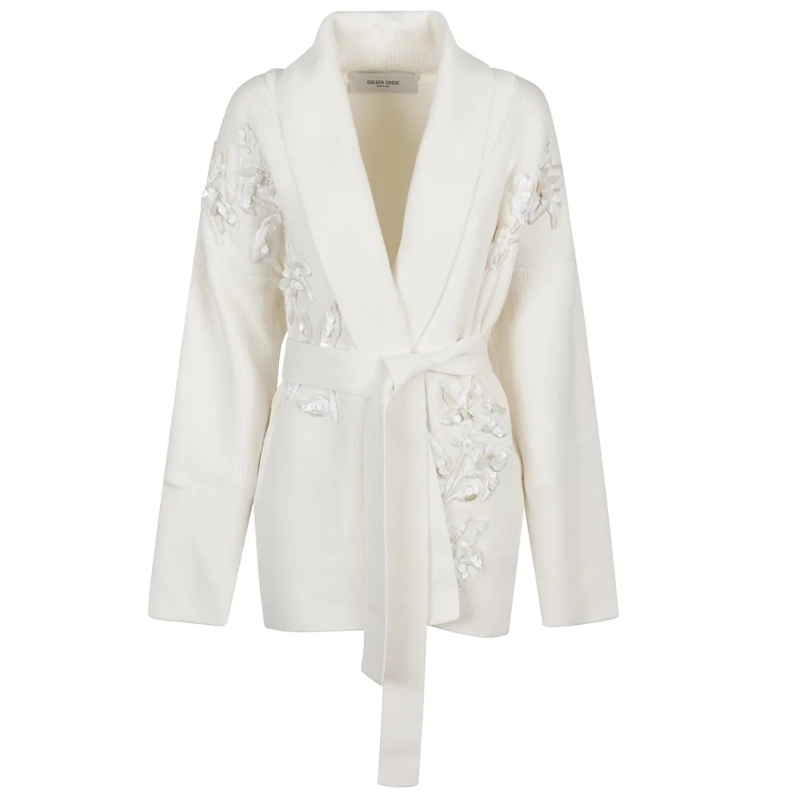 Golden Goose Cardigan Embroidered Floral Cardigan White