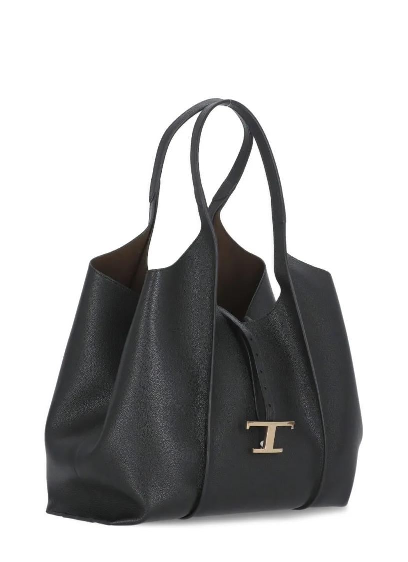 TOD'S Totes Leather Shopping Bag in zwart