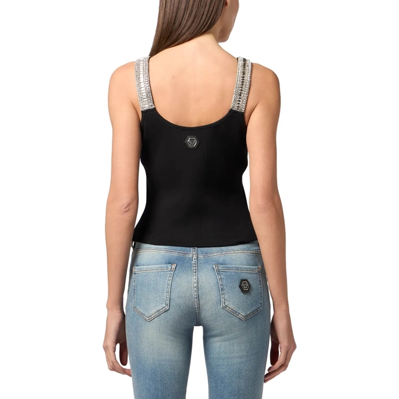 Philipp Plein Top Rib Tank Top Strass Hexagon schwarz(Image 2)