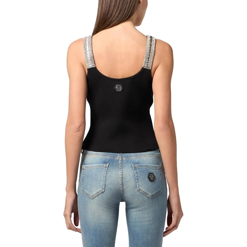 Philipp Plein Top Rib Tank Top Strass Hexagon schwarz(Image 2)