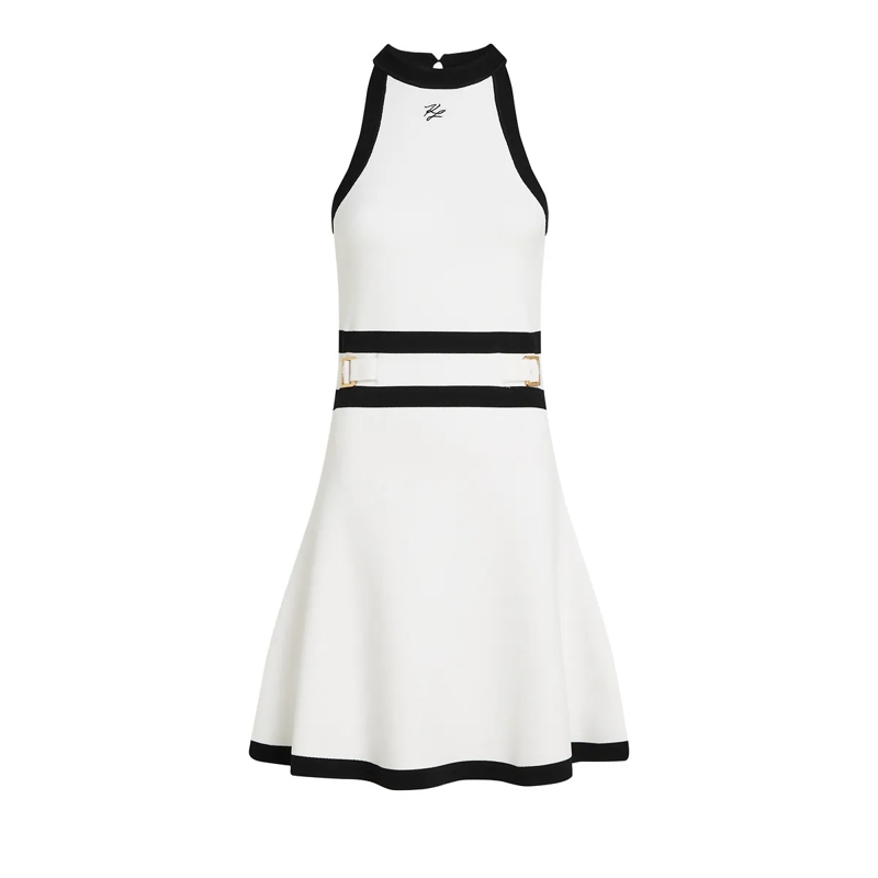 Karl Lagerfeld Kleid Karl DNA Strickkleid mit Gürtel Kleid schwarz