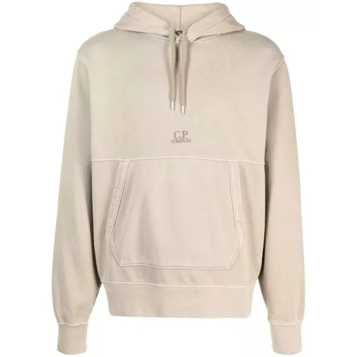 CP Company Logo-Embroidered Fleece Hoodie Neutrals 