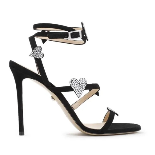 Mach&Mach Black Suede Leather Petit Coeur Sandal Black Sandalo