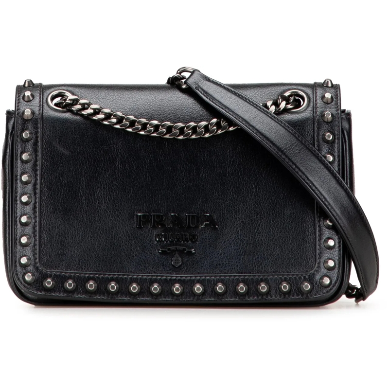 Prada Schultertasche Small Studded Glace Calf Chain Flap schwarz