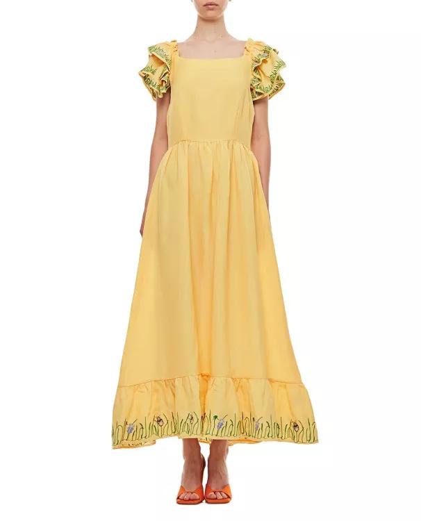 Helmstedt - Brise Embroidered Linen Long Dress - Größe L - yellow