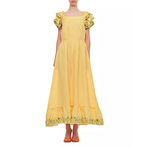 Helmstedt Brise Embroidered Linen Long Dress Yellow 