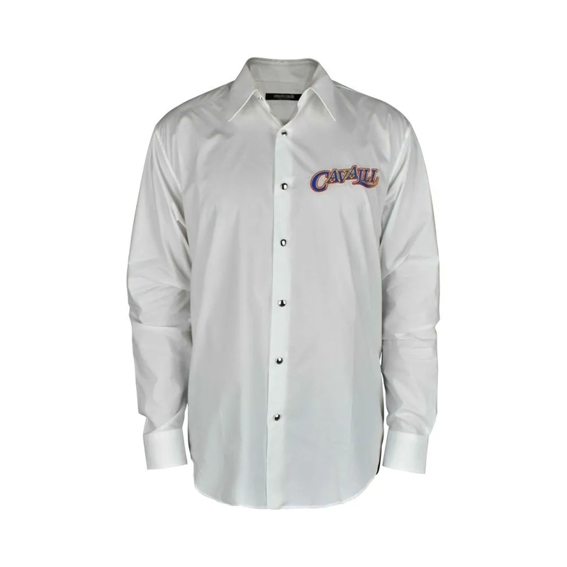 Roberto Cavalli Overhemd Vintage-Inspired White Shirt With Pointed Collar White