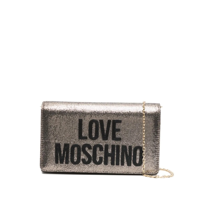 Love Moschino Schultertasche Rectangular Gold Textured Shoulder Bag With Chain  Grey