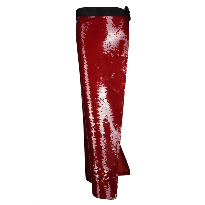 Maria Calderara Minirok Maxi Side Slit Sequin Skirt With Taffeta Band Red