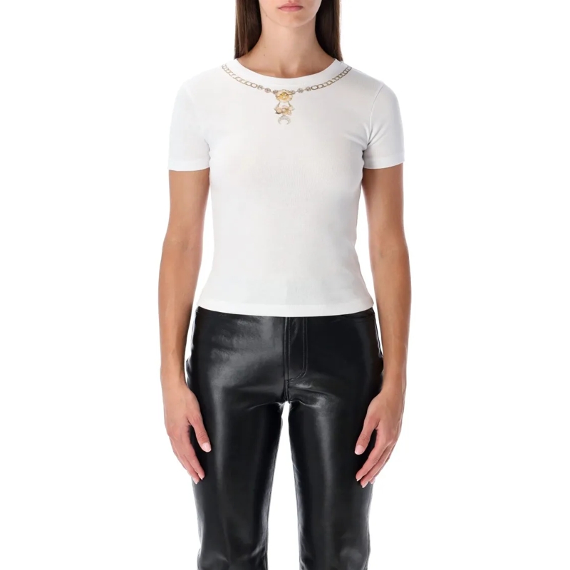 Marine Serre T-Shirt Trompe L’Œil Jewelry White Jersey Baby Fit T-Shirt White