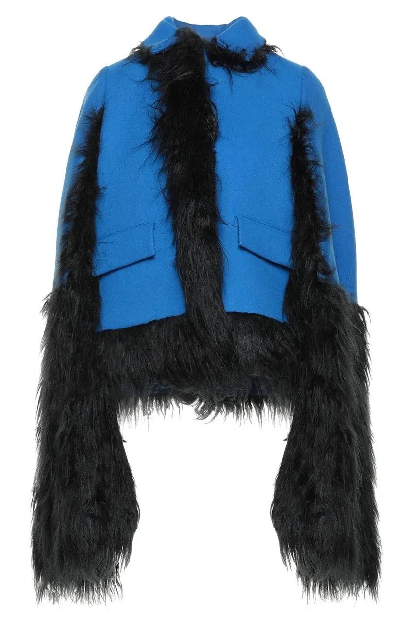 Thumbnail - Maison Margiela - Maison Margiela Faux Fur Trimmed Cape Jacket - Größe 38 - blue