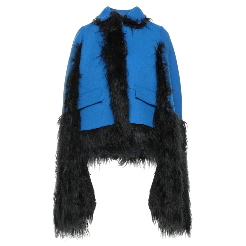 Maison Margiela Overgangsjas Maison Margiela Faux Fur Trimmed Cape Jacket blau