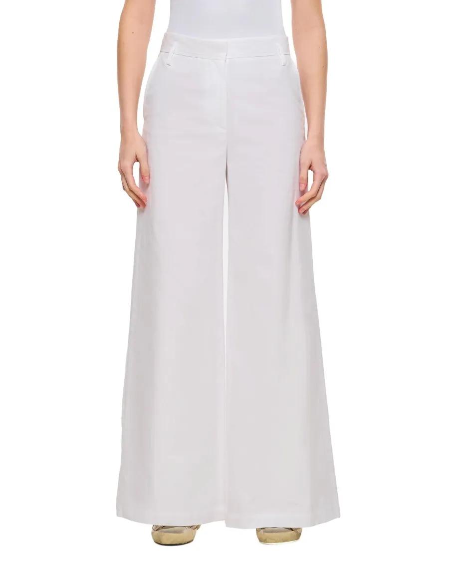 Thumbnail - Alberto Biani - Relaxed Fit White Cotton Wide Trousers - Größe 46 - weiß