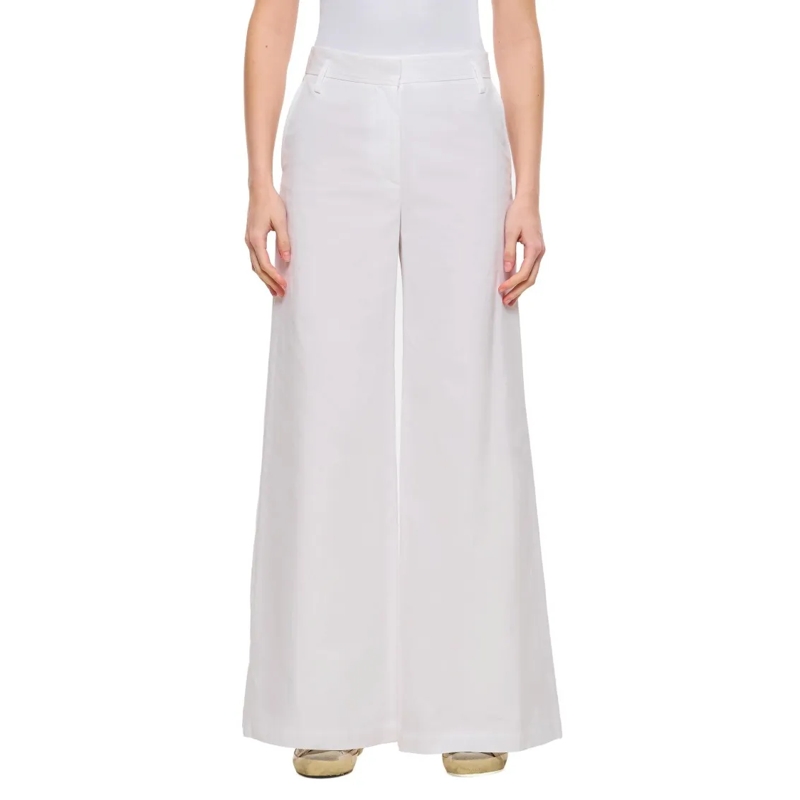 Alberto Biani  Relaxed Fit White Cotton Wide Trousers White