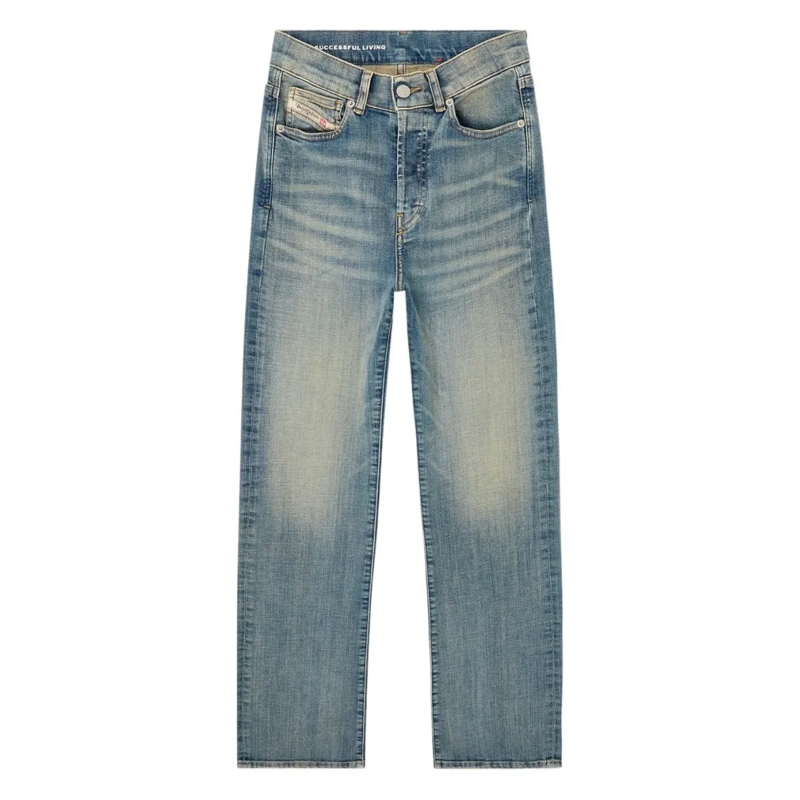 Diesel Jeans Faded Blue Straight-Leg Jeans With Distressed Deta Blue
