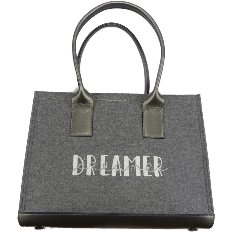 Brunello Cucinelli Schultertasche Borsa a mano grigia in pelle e tessuto grau