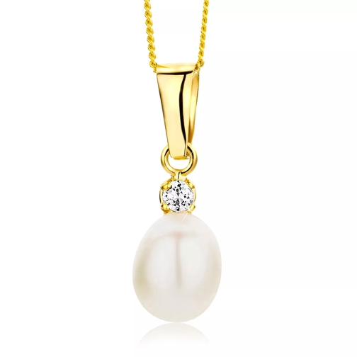 BELORO 9ct Freshwater Pearl and Cubic Zirconia Pendant on Yellow Gold Collana media