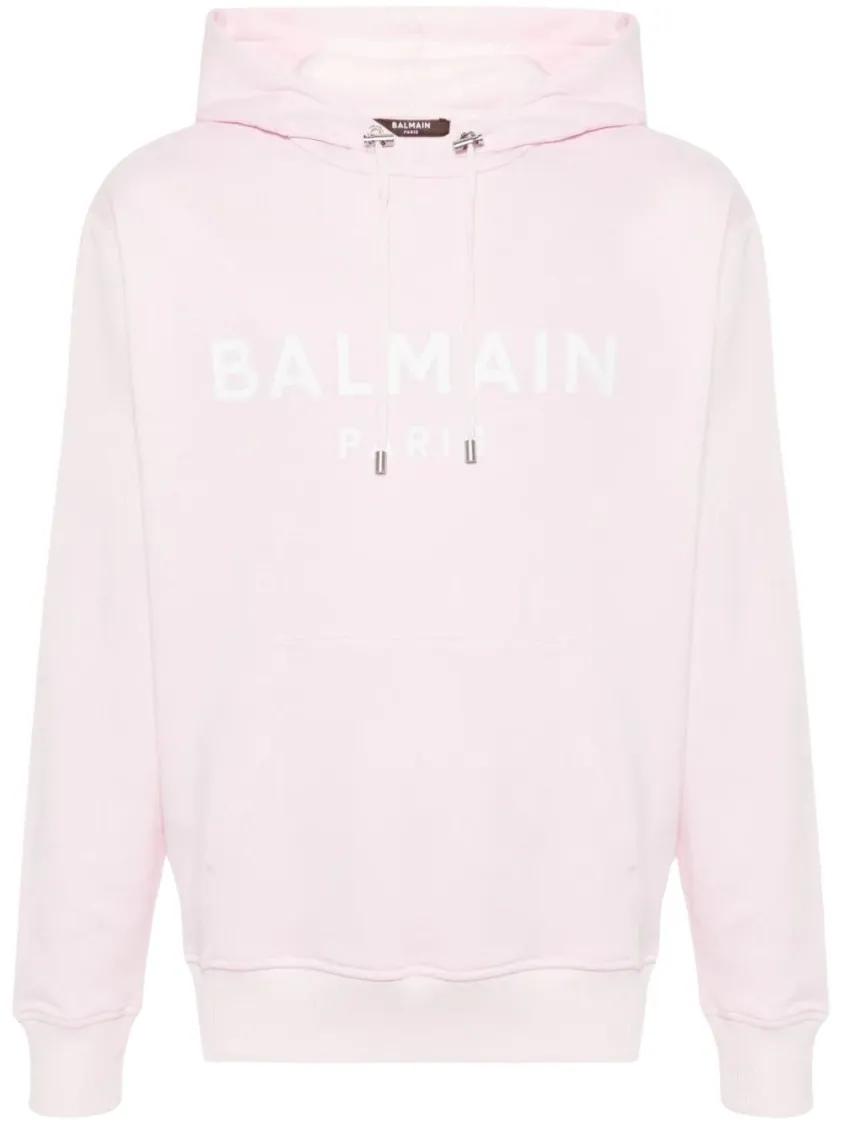 Balmain - Logo-Print Cotton Hoodie - Größe L - pink