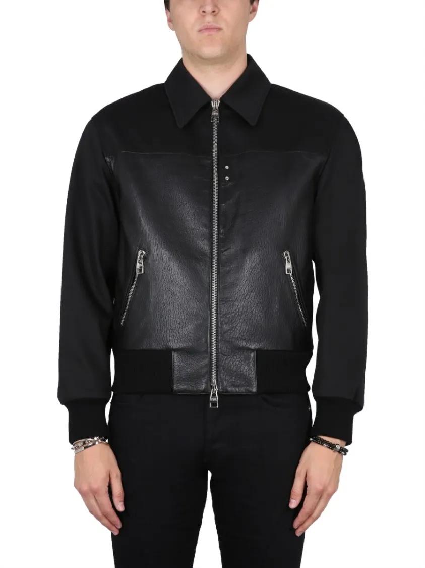 Thumbnail - Alexander McQueen - Leather Bomber Jacket - Größe 52 - schwarz