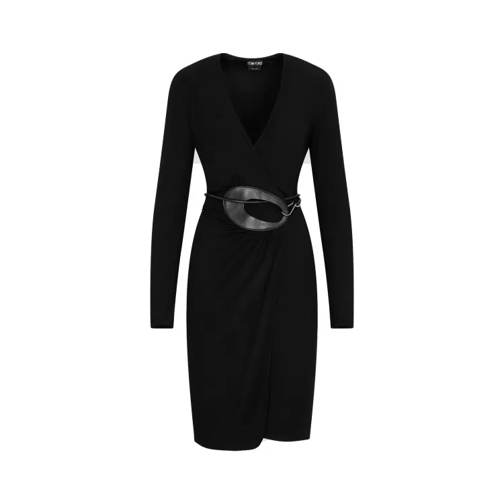 Tom Ford Jersey Wrap Black Viscose Midi Dress Black 