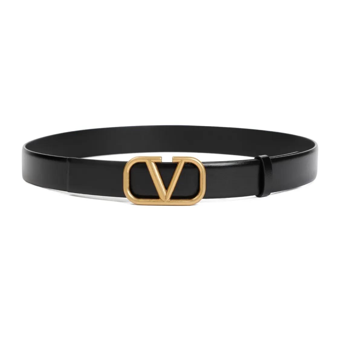 VALENTINO Gürtel - Black Calf Leather V Signature Belt - Gr. 95 - in Schwarz - für Damen