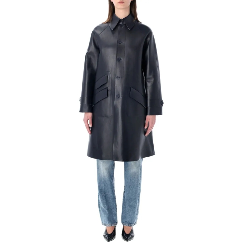 Polo Ralph Lauren Bontjassen Black Leather Trench Coat With Classic Collar And  Black