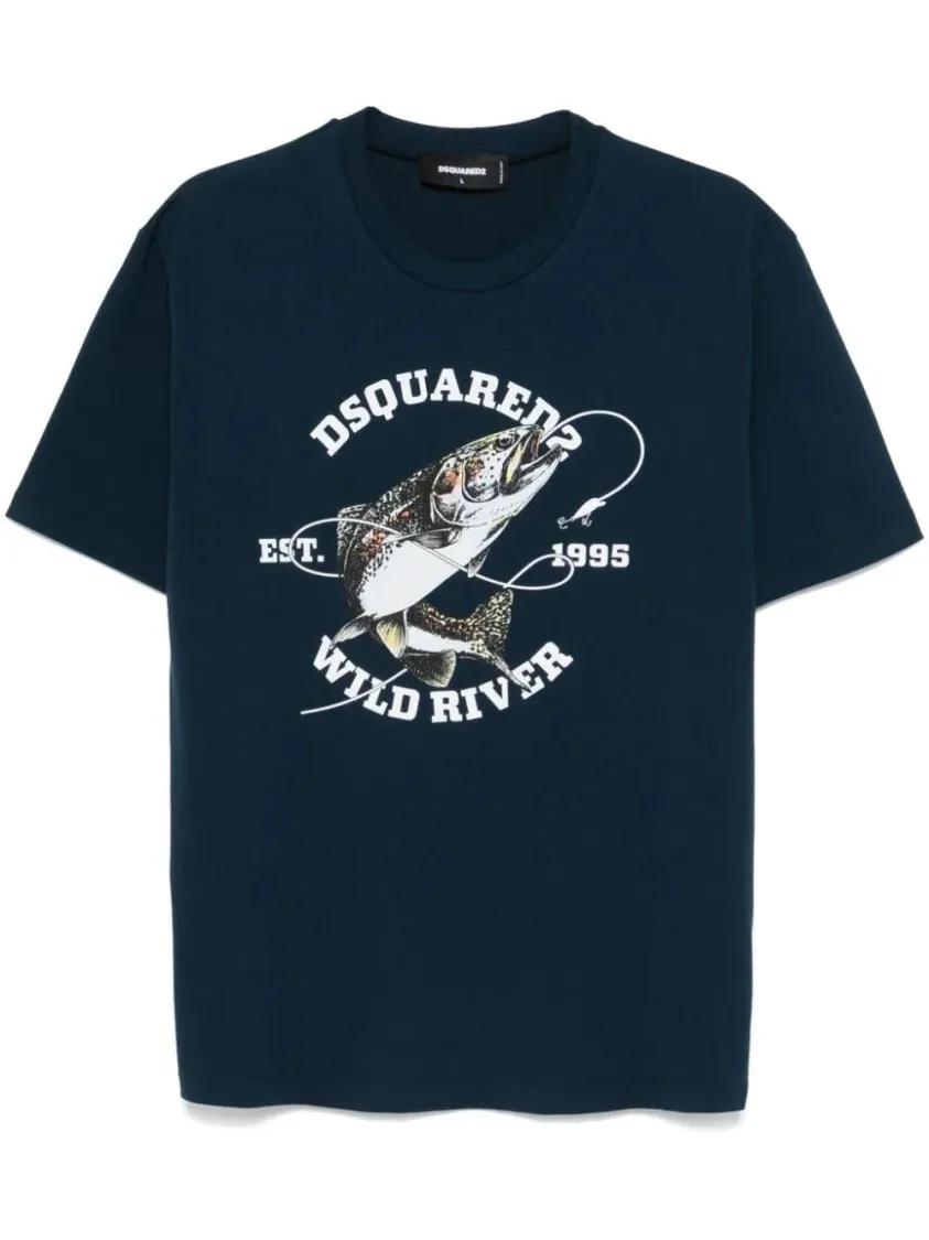 Dsquared2 - Graphic-Print T-Shirt - Größe XL - blau