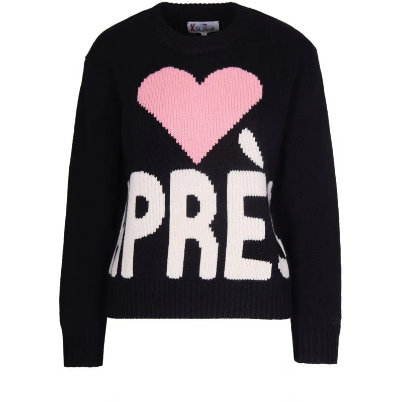 Mc2 Saint Barth Trui Kyla Black Knit Sweater With Heart Design Black